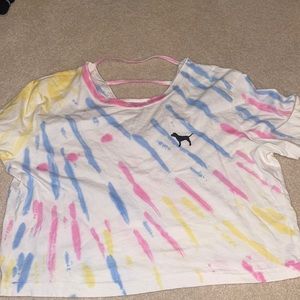 PINK VS tie die crop short-sleeve tee